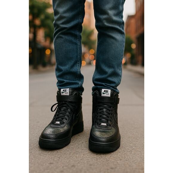 Nike Black Reptile Air Force 1 High premium exotic men’s Sz10 custom-made 2014 - Picture 2 of 11